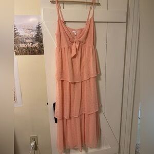 NWT Lauren Conrad Peach Gold Polka Dot Chiffon Tiered Maxi Dress
